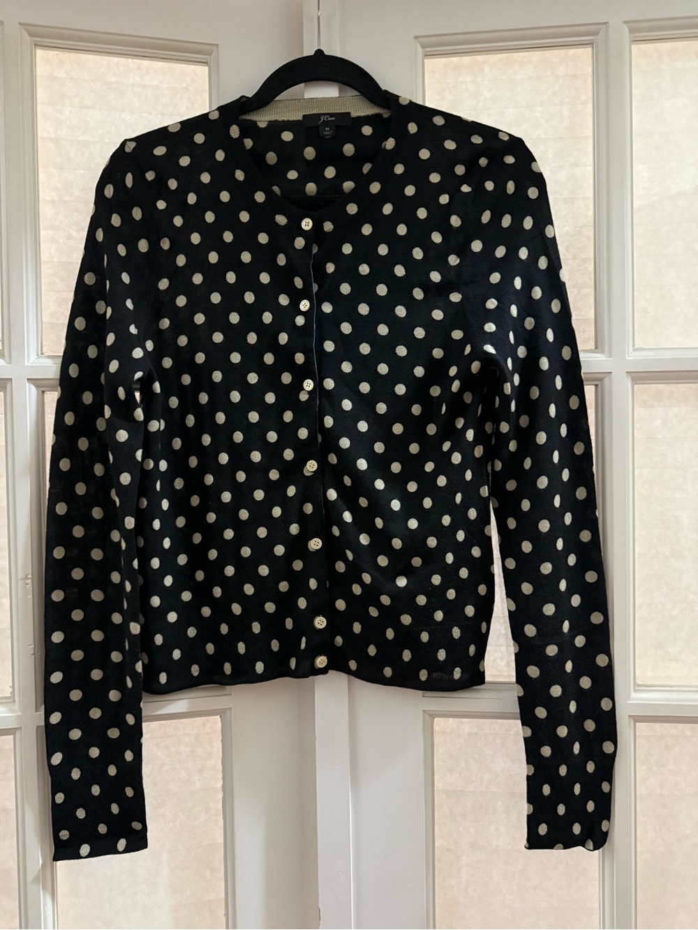 J. Crew Black Cardigan with Cream Polka Dots